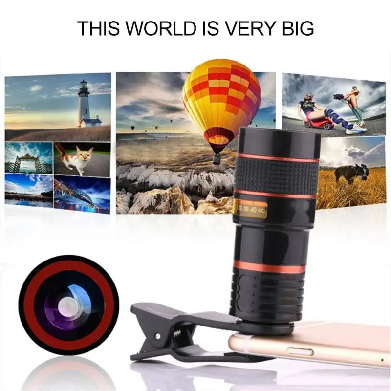 Lens Universal Clip 8X/12X Zoom Phone Camera Telephoto Lens Monocular Telescope Phone Universal Optical Telescope Lens Kit