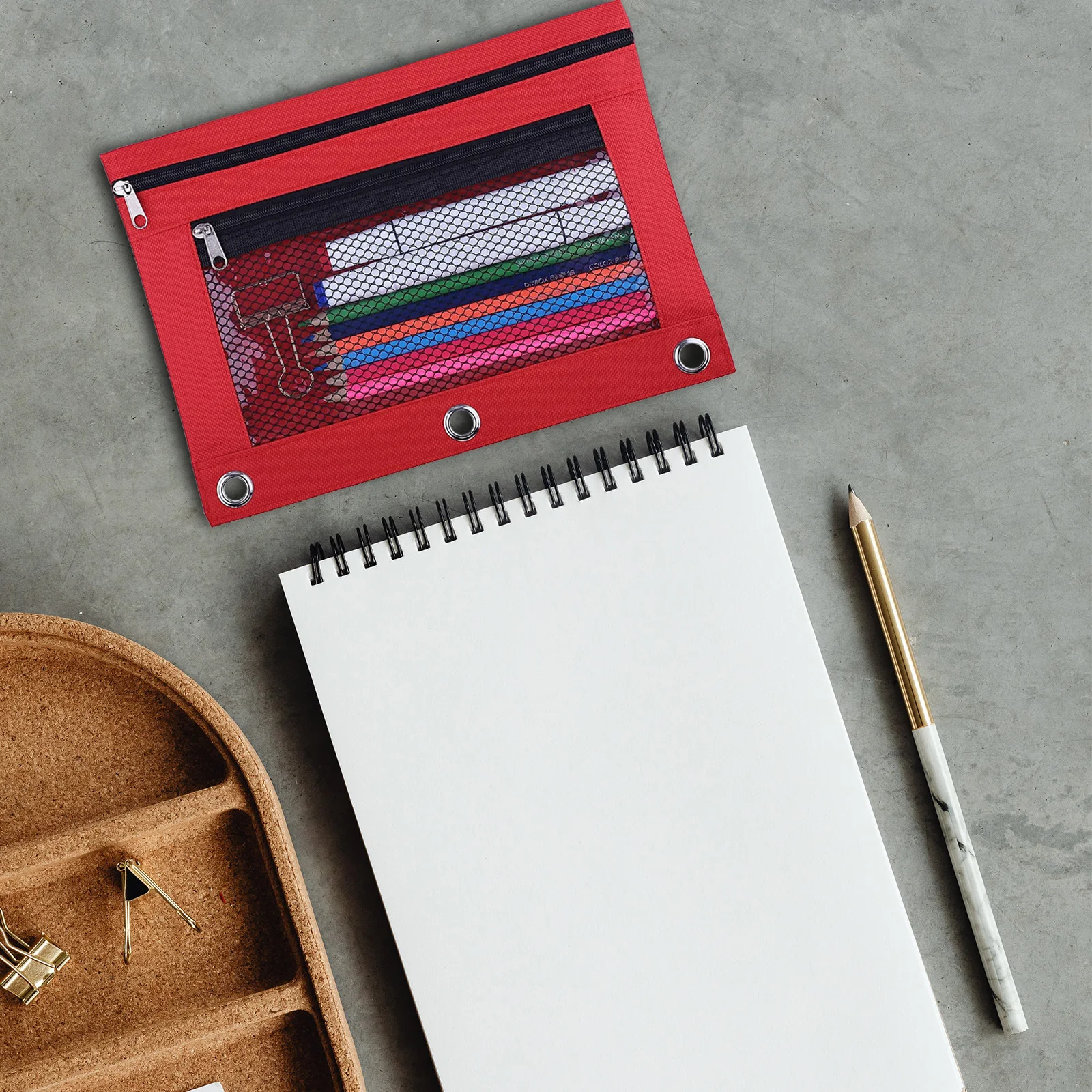 

2Pcs Decorative Stationery Bag Binder Pencil Case with Window Portable Pen Pouch for Office School Travel Organization