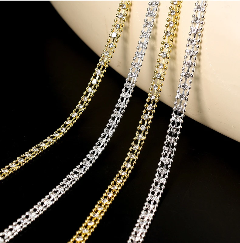 Strass-Kette, 10 Yards, Diamantbesatz, Fransen, Kristall, Tasche, Hut, Zubehör, DIY, Handwerk, Dekoration, Geschenk, Strassband, Metallkette – Detail 1