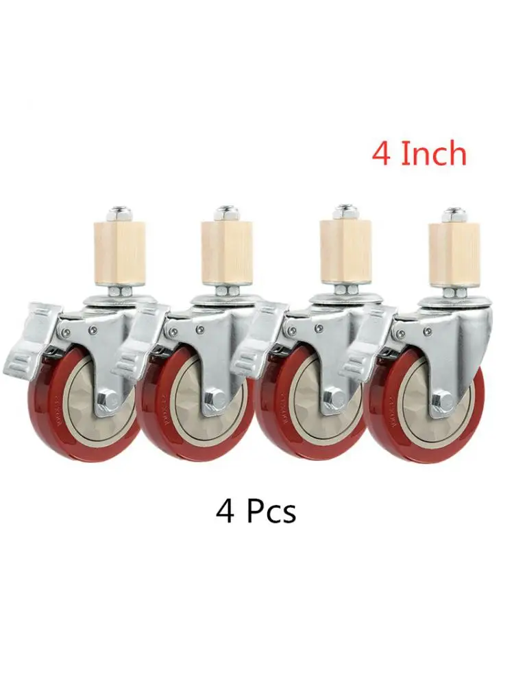 4 Inch Caster 30mm Square Tube Stainless Steel Furniture Leg Iron With Brake Universal Wheel (4 Packs)