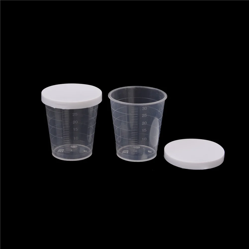 10Pcs 30ml Plastic Lab Test Liquid Measuring Cups with Cap - Durable Test Container Cups