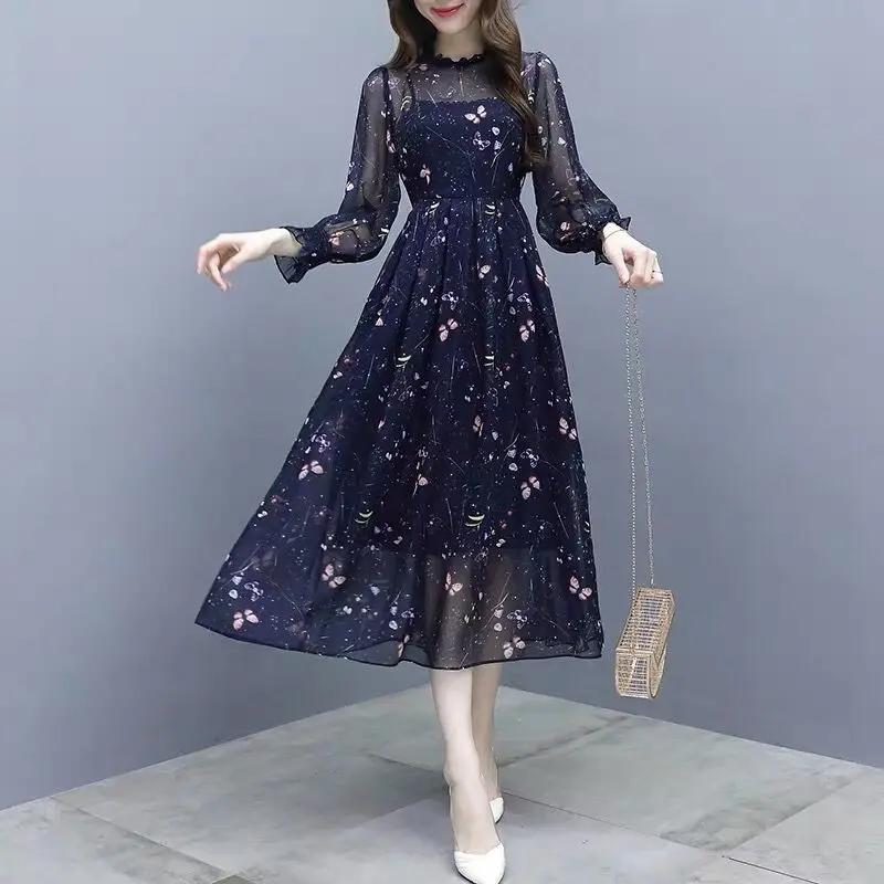 

Floral Chiffon Dress Women's Fashion Clothing Long Dress Spring New Skirt Vestido De Mujer Woman Dress Summer Dress for Women