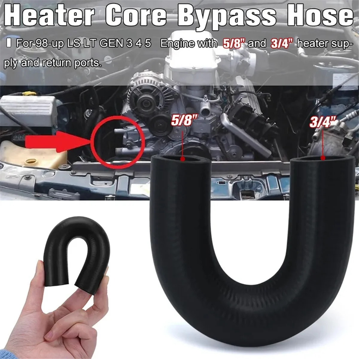 #55D Heaters,Bypass Loops Hose Coolant Crossover for LS1 LSX LS2 LS3 LQ4,Black