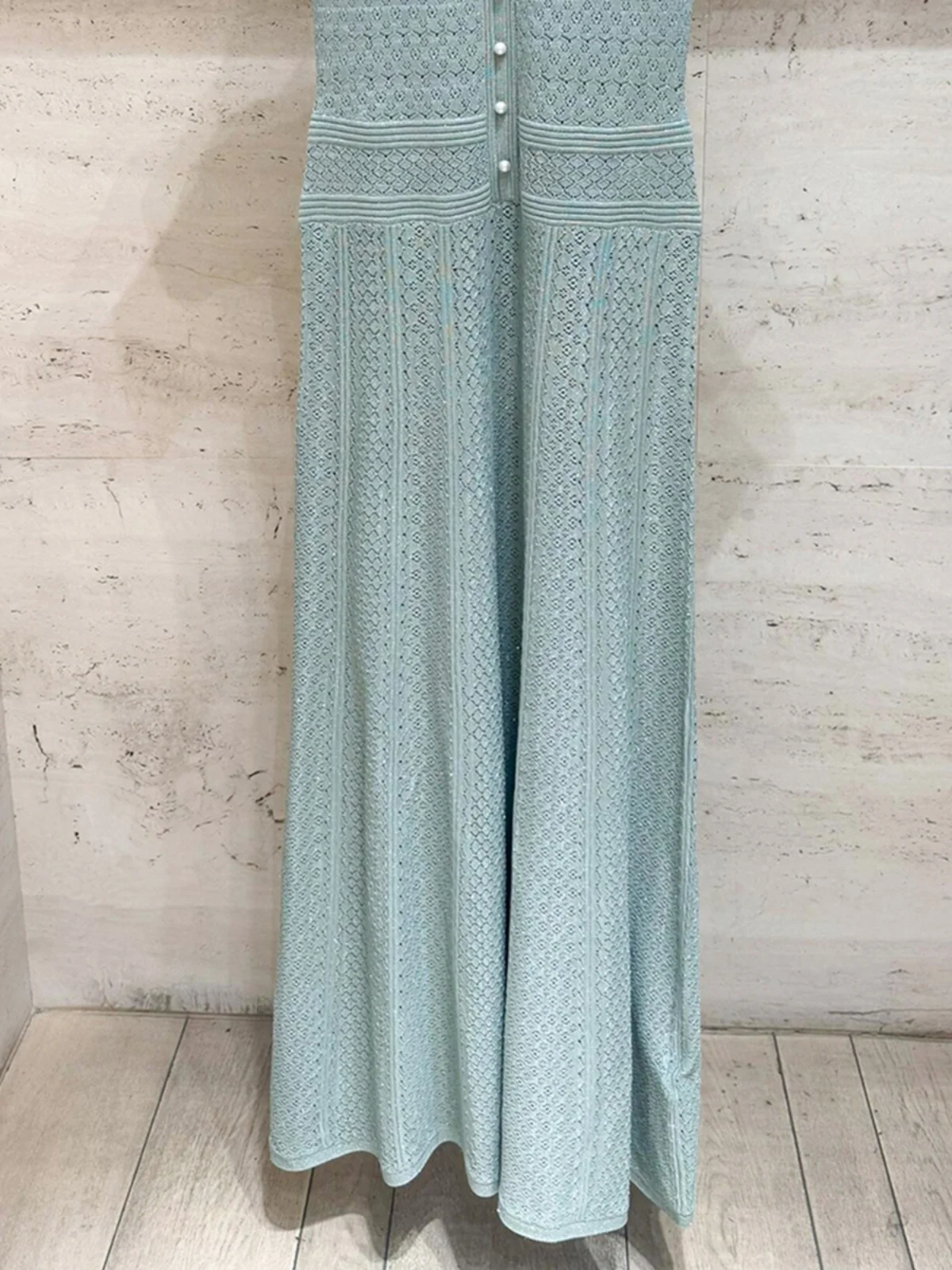 

S Home Nan You High End Women's Long Knitted Dr Hollow out Sle Spring 2025 Ele A-Line Midi Dr for Ladies
