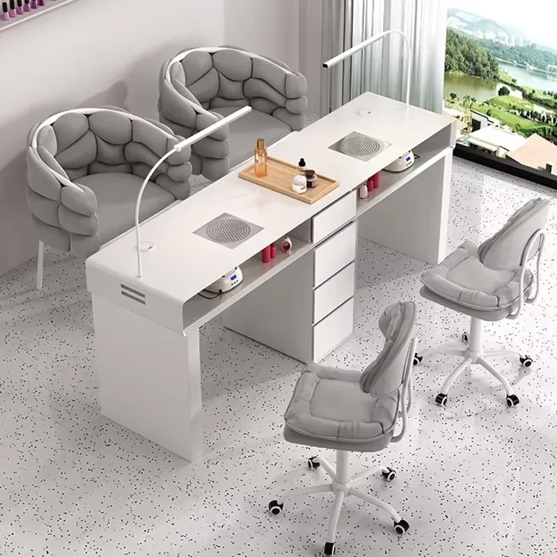 Luxury Classic Nail Table With Light Modern Marble Top Nordic Nail Desk European Aesthetic Table Manucure Nail Salon