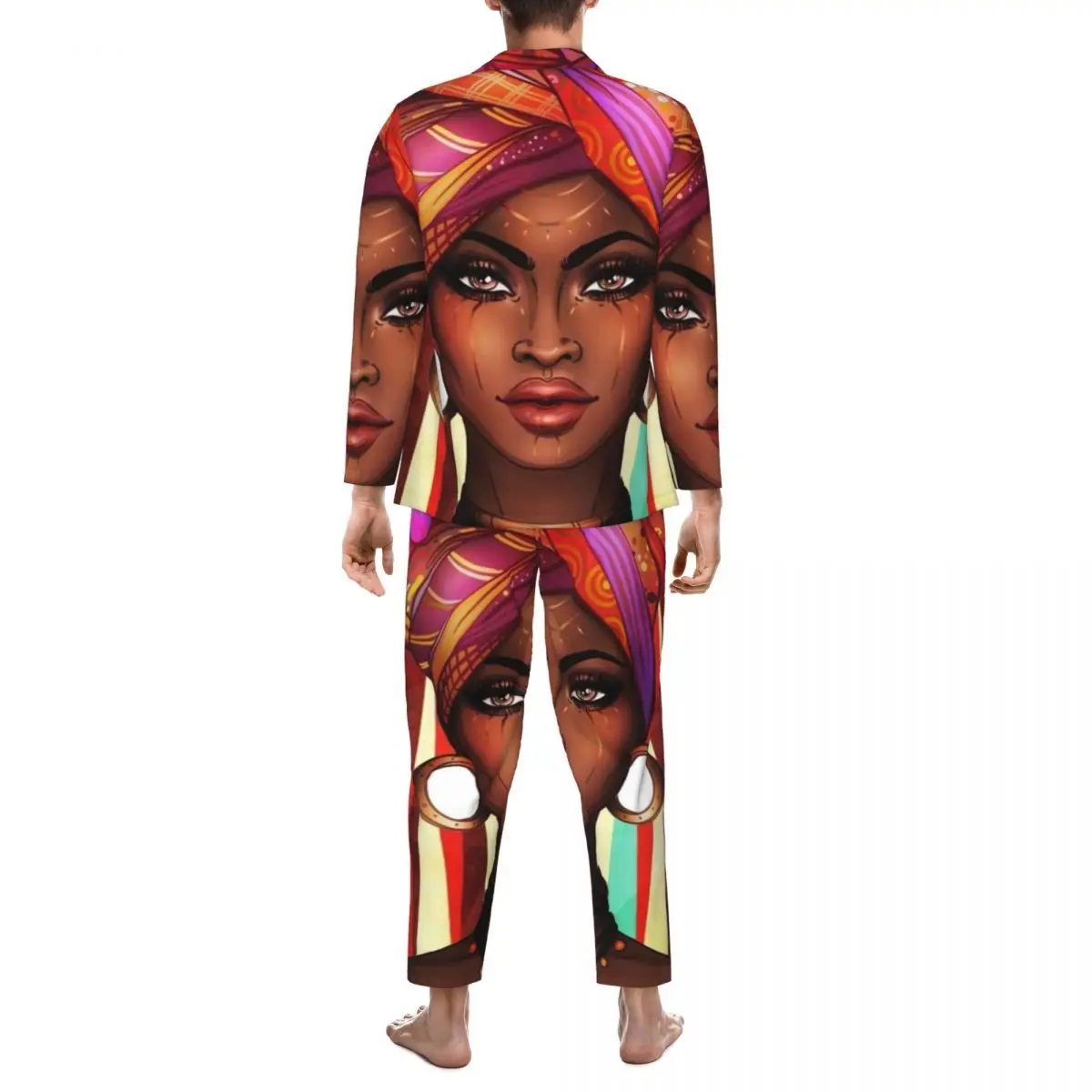 African Women Sleepwear Autumn Stay Strong and Power Retro Oversize Pajama Sets Mens Long Sleeve Kawaii Daily Custom Nightwear