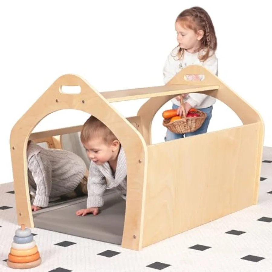Montessori Playhouse for daycare and preschool play areas, soft fabric tunnel with cushioned floor, navy blue color, dual non-s