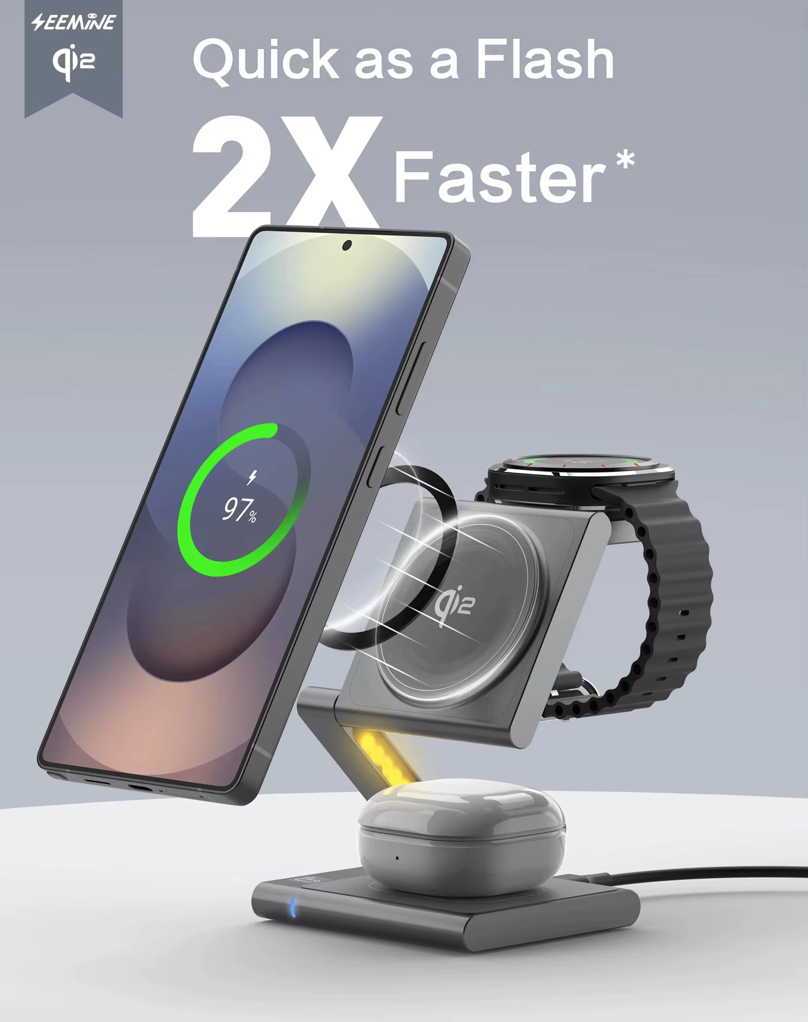 4in1 Wireless Charging Station for Samsung Foldable Aluminum Magnetic Charger with LED Light for Samsung Galaxy S25 Galaxy Watch view 5
