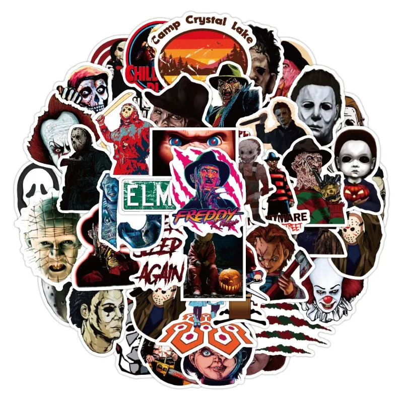 50PCS Horror Movie Thriller Character Graffiti Personalized Decoration Mobile Phone Helmet Car Computer Waterproof Sticker