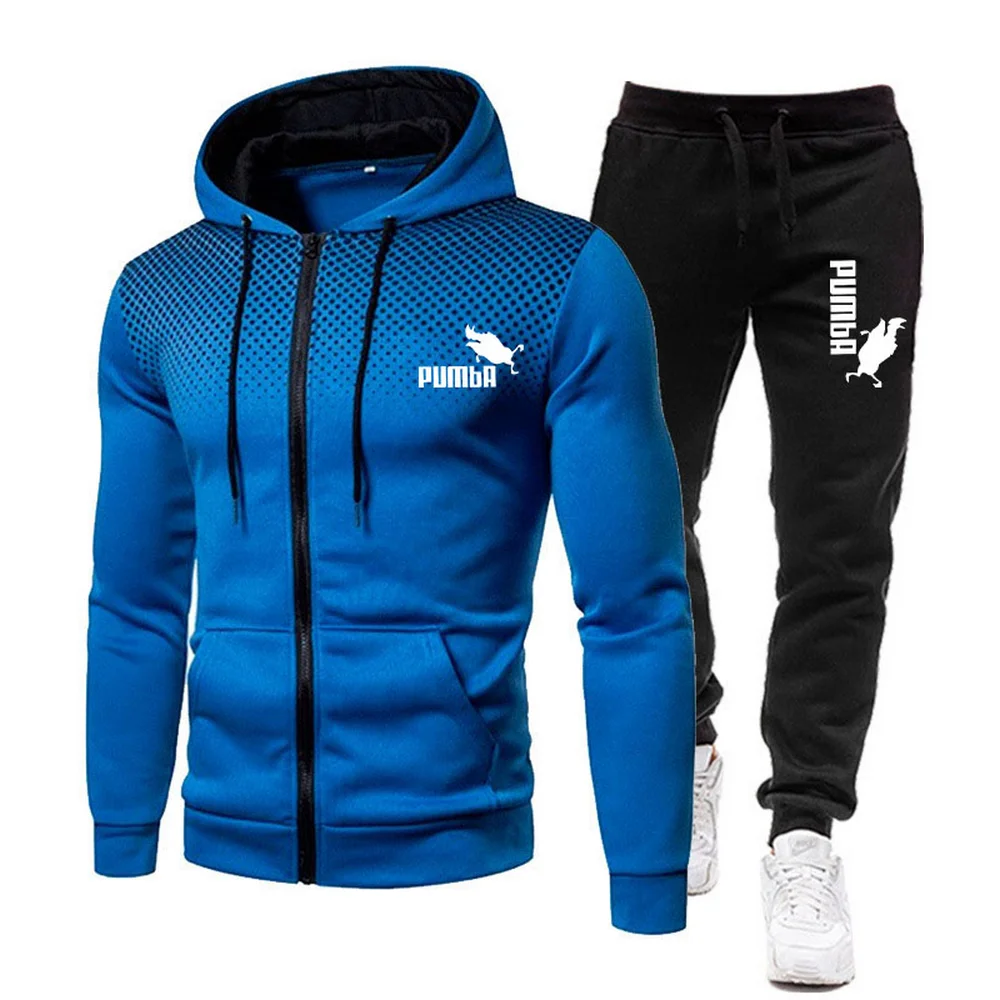 Men's Football Sets Zipper Hoodie+Pants Two Pieces Casual Tracksuit Male Sportswear Gym Brand Clothing Sweat Suit