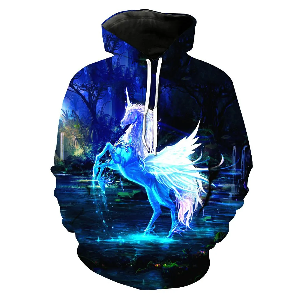 Men\'s pullover, men\'s 3D printed beautiful Harajuku hoodie, 3D printed horse style oversized men\'s long sleeved hoodie