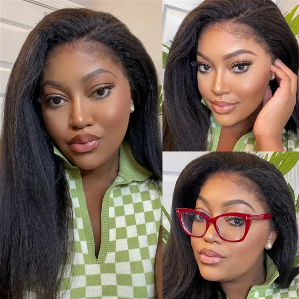 شعر مستعار بشري غريب مستقيم ، شعر مستعار بإغلاق بدون لاصق ، شعر بشري ، قص مسبق ، دانتيل عالي الدقة 4x4 ، جاهز للارتداء