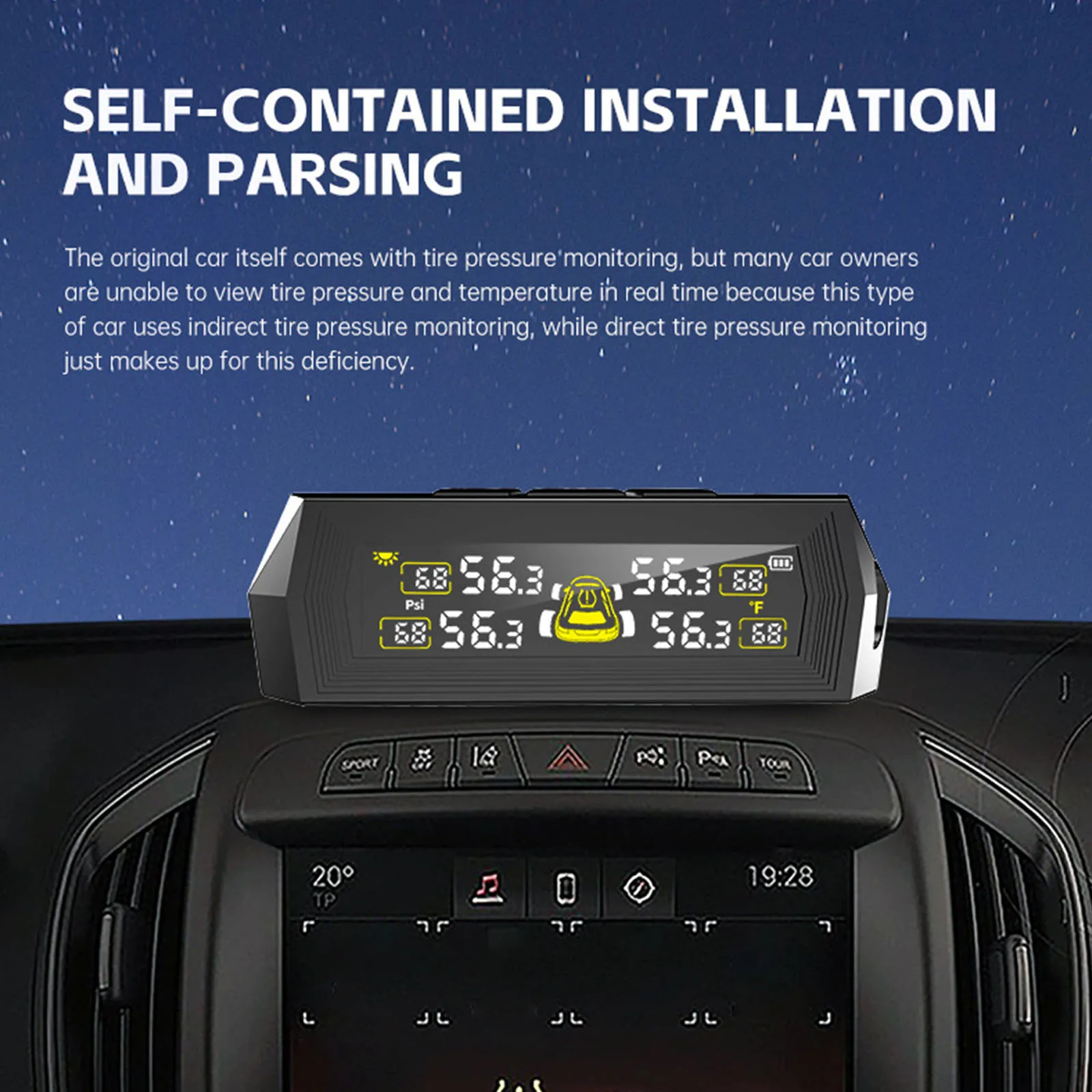 RV Tire Pressure Monitoring System Solar & USB Dual Power Tire Low Press Alarm Device 4 External Sensors for SUV Mpv Sedan Truck