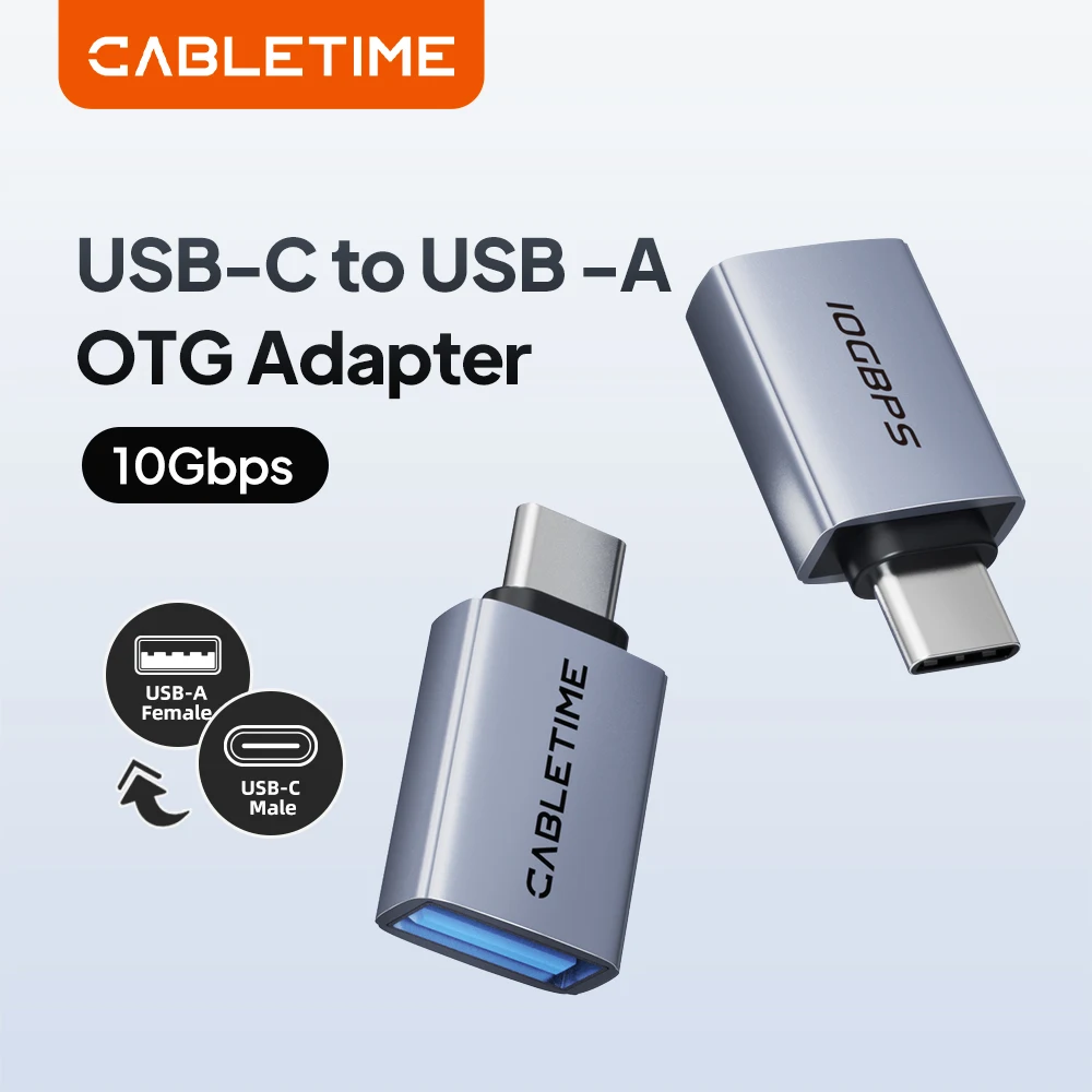 CABLETIME USB to Type C OTG Adapter 10Gbps Gen 2 High-Speed Data Transfer USB C Male to A Female For iPhone 16 iPad Macbook Pro