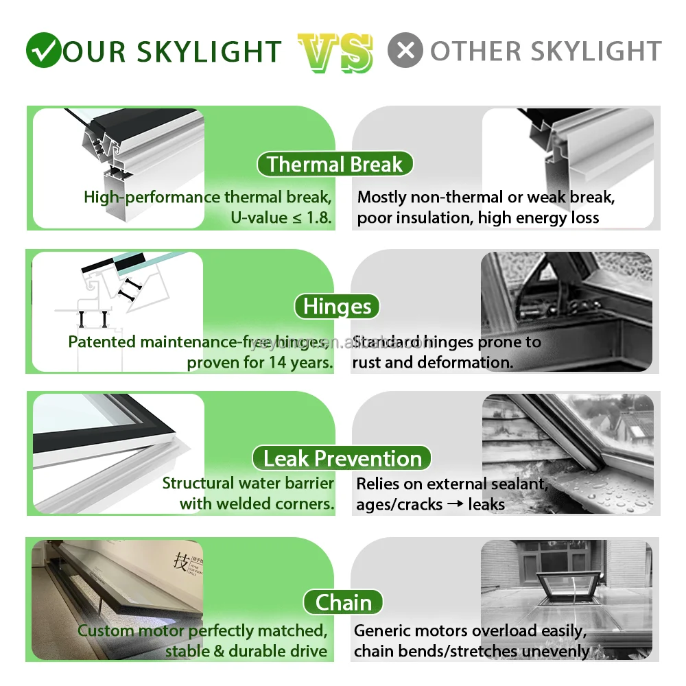 Roof Skylight Window, Aluminum Alloy Ceiling Sky Window, Sound Proof Low-E Laminated Glass, House Roof Caravan Skylights