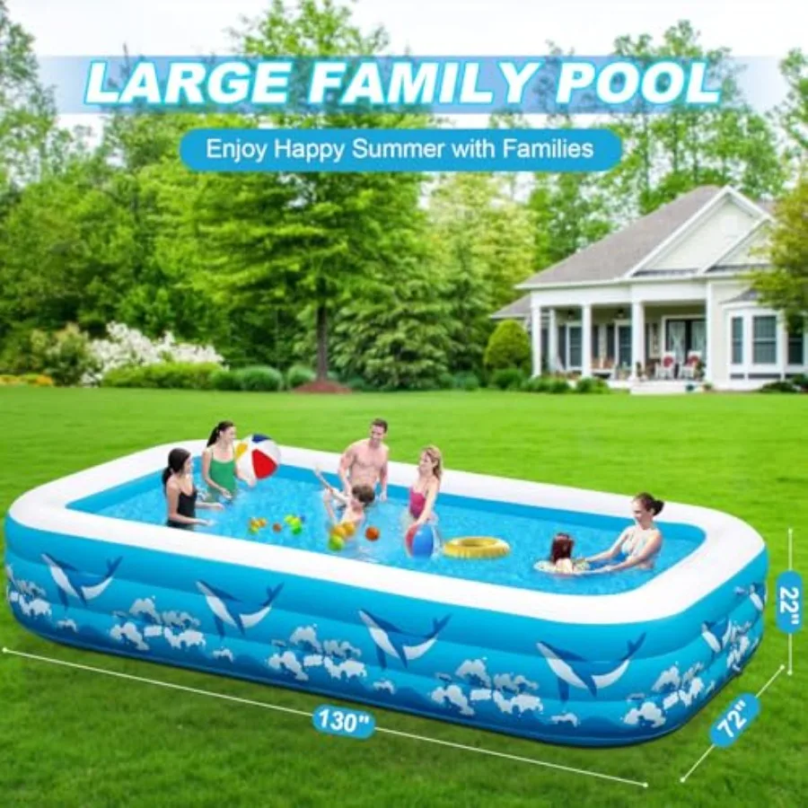 Backyard outdoor oversized inflatable swimming pool for adults and kids PVC material blue 130 x 72 x 22 thickened walls include
