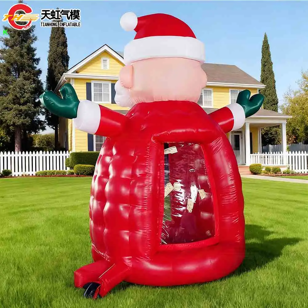 Envío rápido, cubo de dinero inflable gigante de Navidad, cabina para atrapar dinero de Papá Noel para niños y adultos