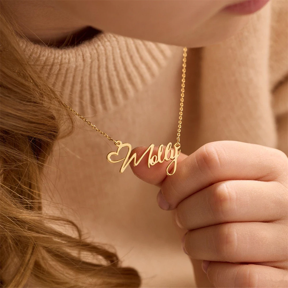 Custom Heart Name Necklace Women Jewelry Stainless Steel Kids Nameplate Necklace Personalized Collier Femme Gift for Girl Mother