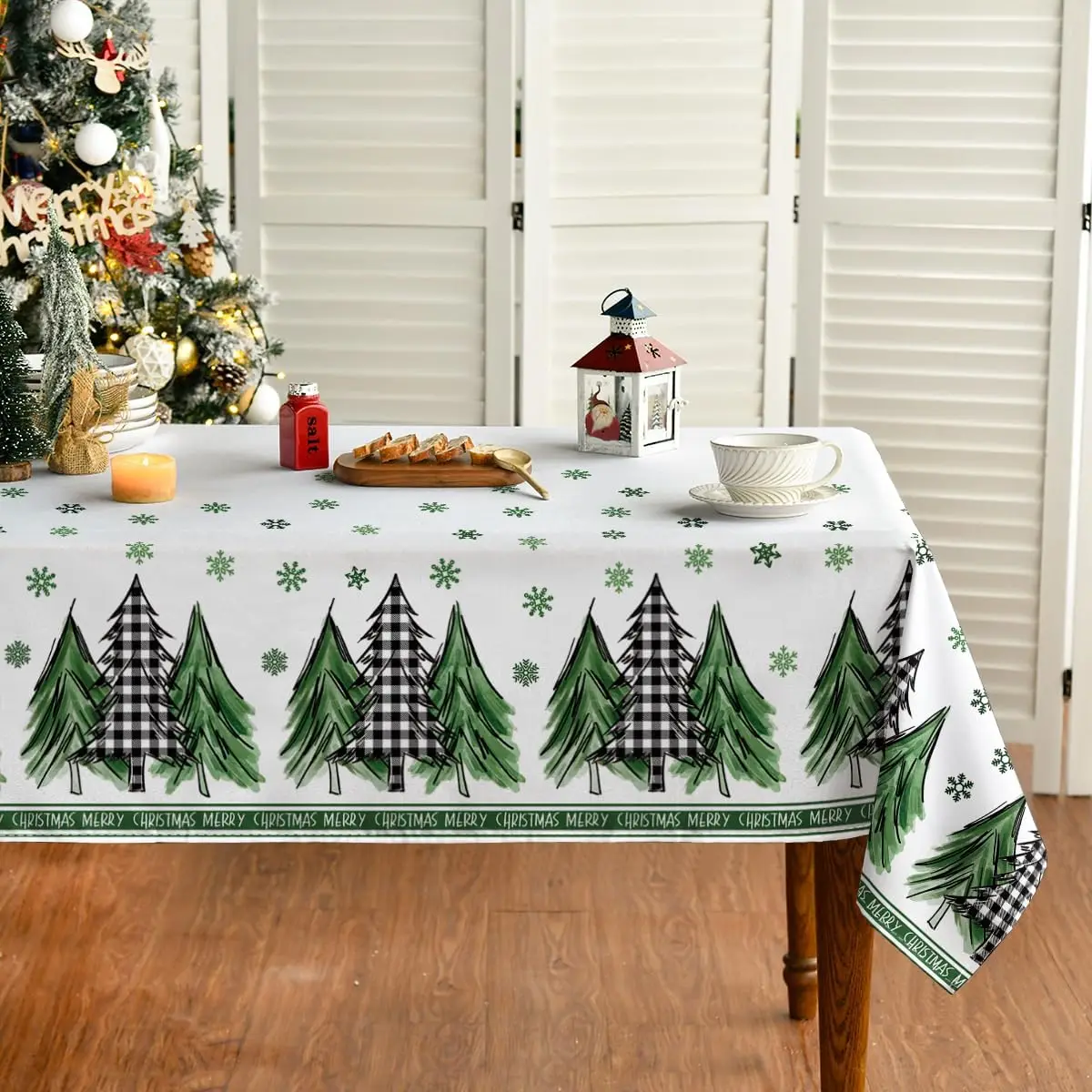 Christmas Rectangle Waterproof Tablecloth Holiday Party Decor Winter Xmas Trees Snow Tablecloth for Table Christmas Decorations