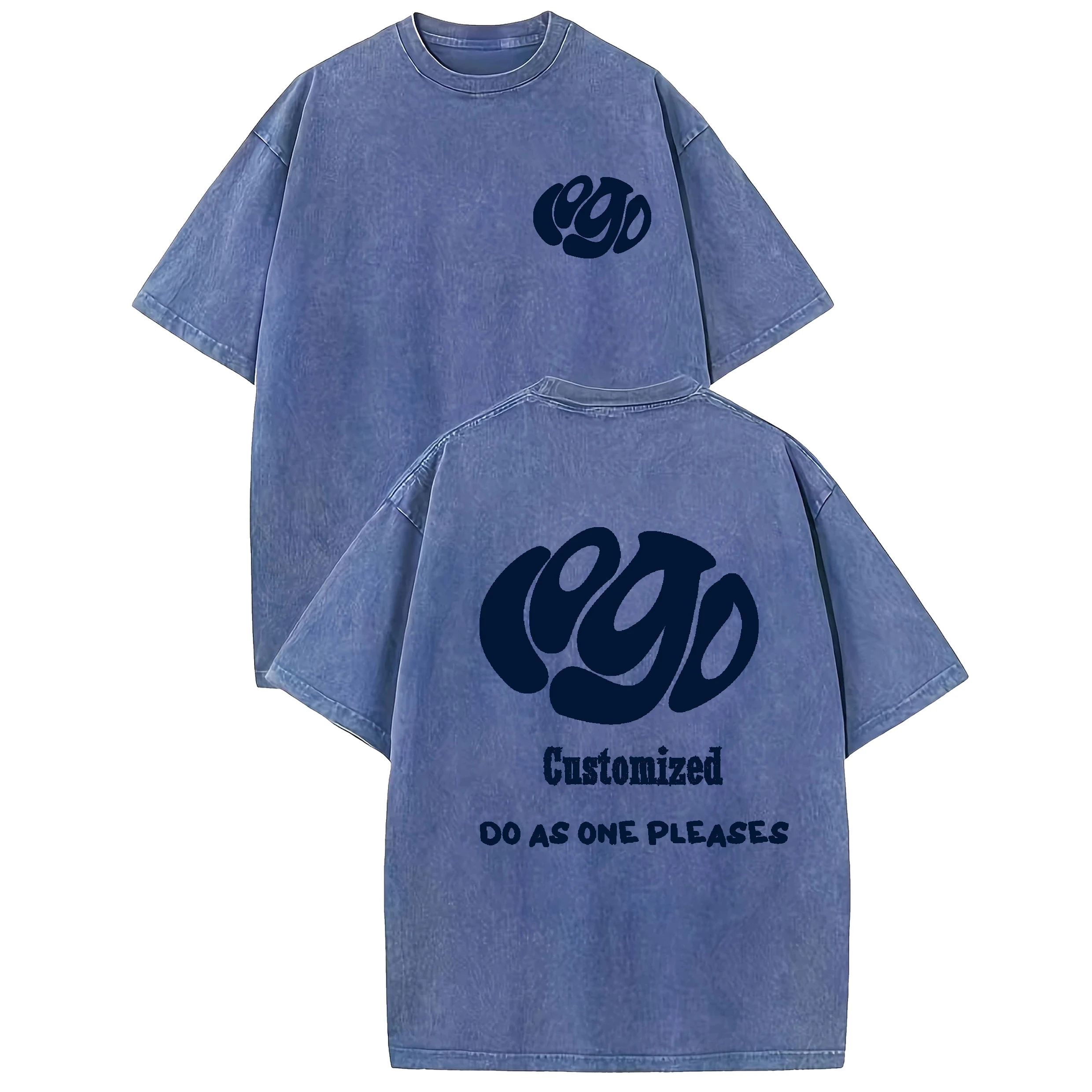 Custom Your LOGO Hip Hop Streetwear Men 100% Cotton T-shirts Oversized Washed Top Tee Unisex Summer Retro Brand Personalized view 5