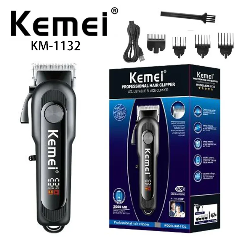 Kemei km-1132 Usb Fast Charging Lcd Power Display High Power Salon Professional Electric Hair Clipper