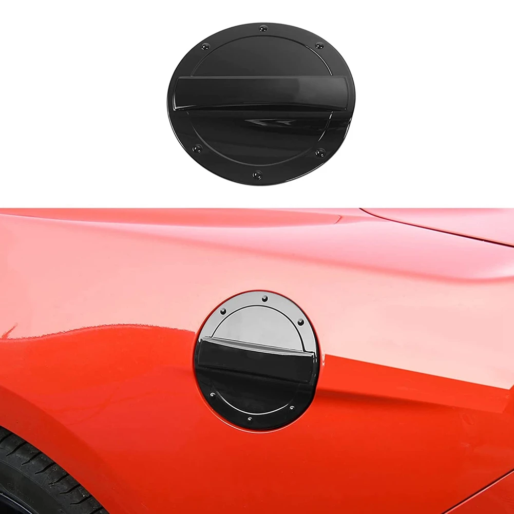 Fuel Filler Door Gas Tank Cap Cover Exterior Decoration Accessories for Ford Mustang 2015-2022 (Black)