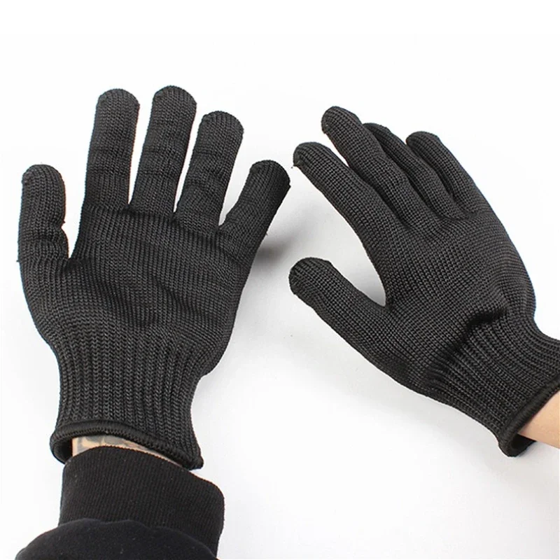 1 Pair Anti Cutting Gloves Wear Resistant Work Gloves Black Self Defense Gloves Steel Wire Metal Mesh Gloves Security Protection