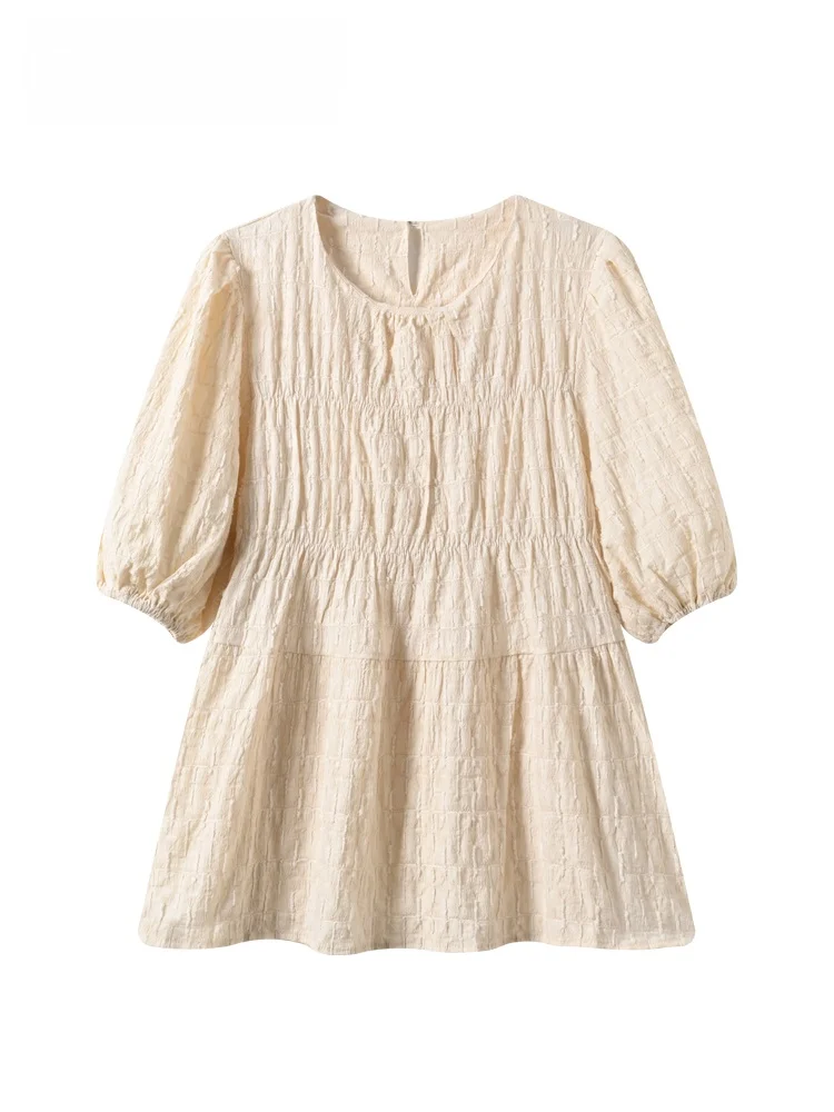 

CaraCLUB plus Size Women's Summer Bubble Sleeve Chiffon Top Fashionable Ageless Mid-Length Polyester Fiber round Neck Shirt