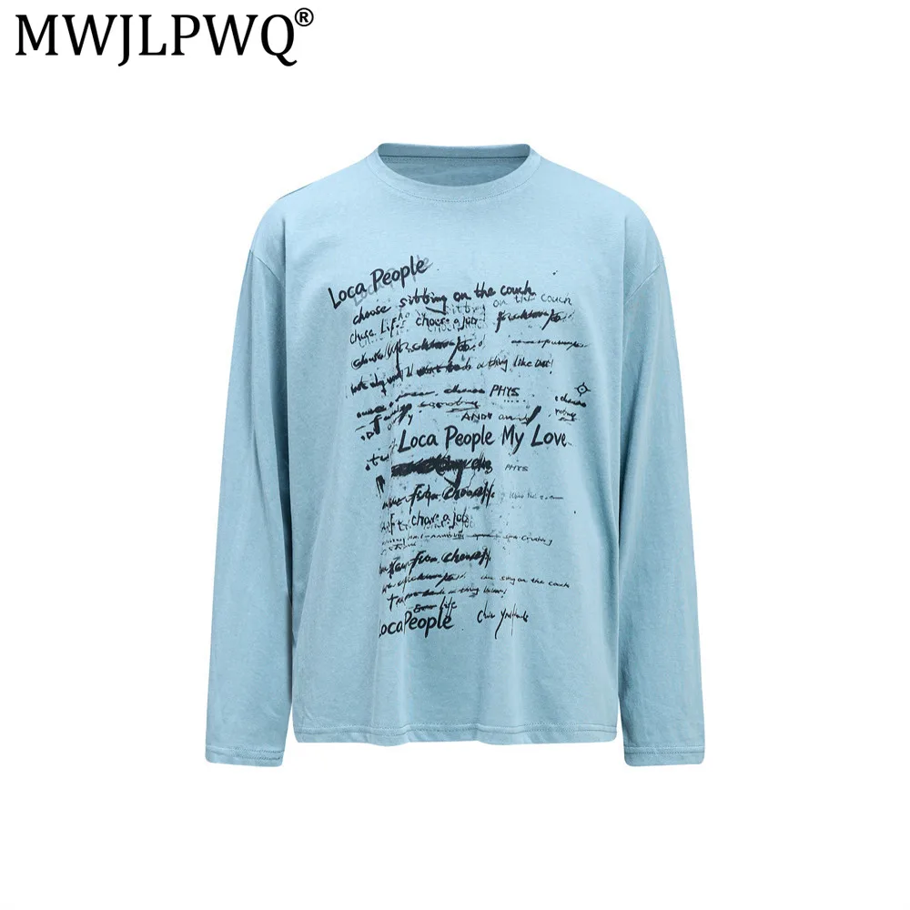 MWJLPWQ Letter Graffiti Print Long-Sleeve T-Shirt Casual Round-Neck Top Men Spring Autumn Ins Hip-Hop Trendy Loose-Fit Tee 20383