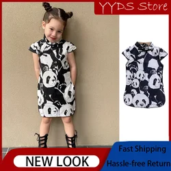 Adorable Girls Casual Dresses with Panda Qipao Design for 2023 Summer Party Dress for Kids Girl Chinese Style Cheongsam