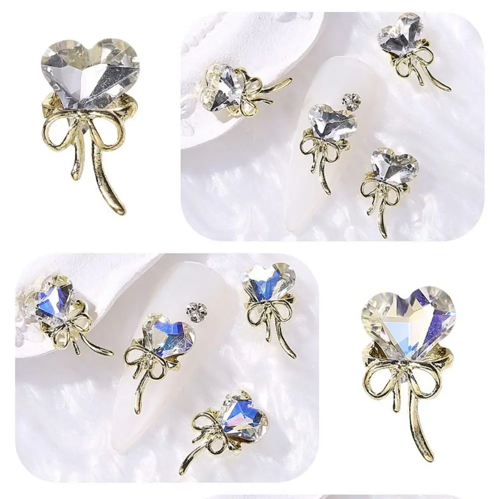 10 Uds. De diamantes de imitación de aleación para decoración de uñas, diseño 3D translúcido, dijes para decoración de uñas, corazón torcido de lujo, decoraciones para uñas DIY