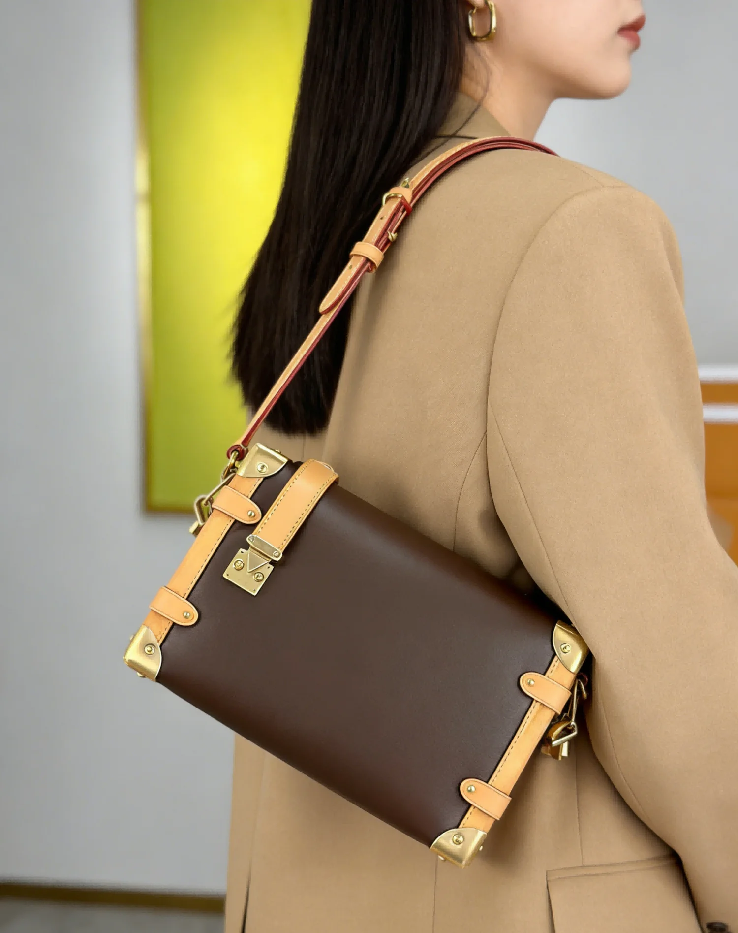 

Роскошная коричнево-черная сумка с замком, женская структурированная сумка из искусственной кожи со съемным ремешком, модная сумочка для деловых встреч