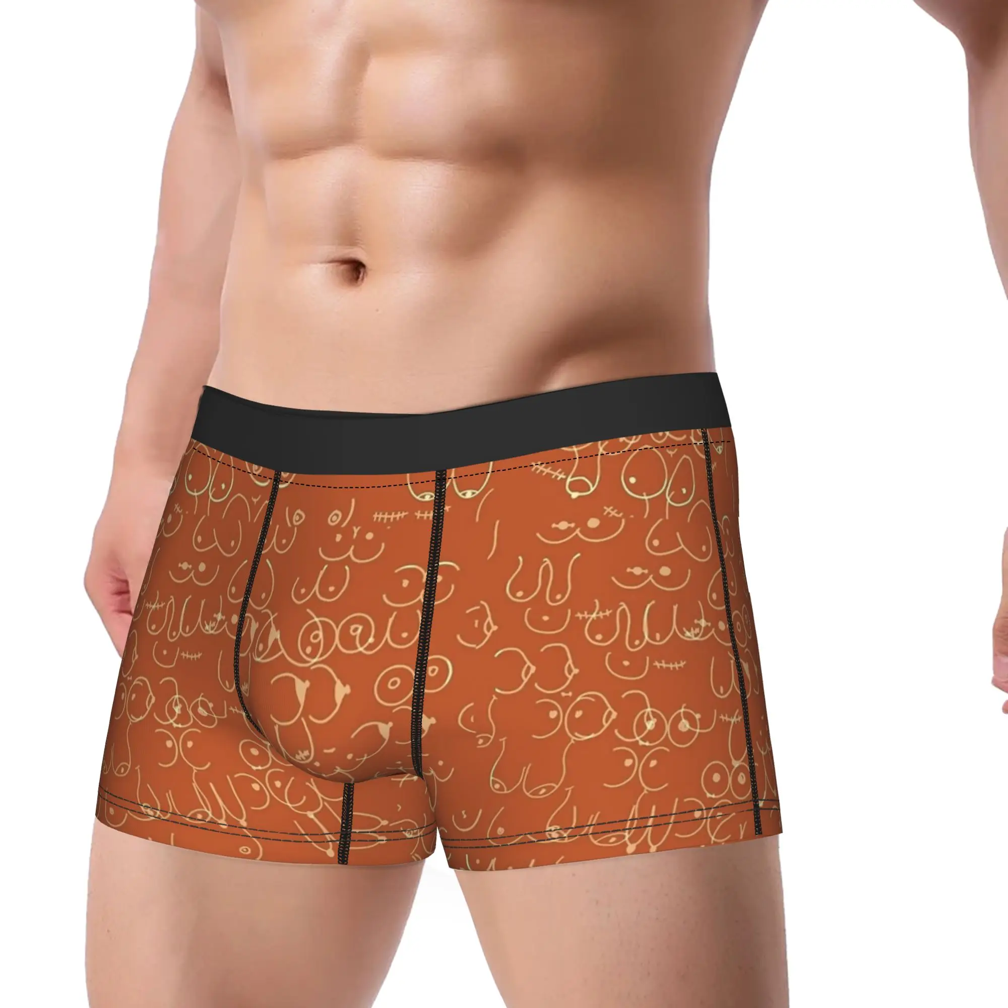 Terracotta Boobies Drawing Abstract Boxer Brief  Underwear Trenky Males Novelty Trunk Pattern Oversize Panties