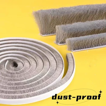 자체 접착 강모 양모 더미 Weatherstrip 도어 창 브러시 씰 7/9X5mm 9mm 12mm 15mm 23mm 따뜻한 겨울 회색 흰색 갈색