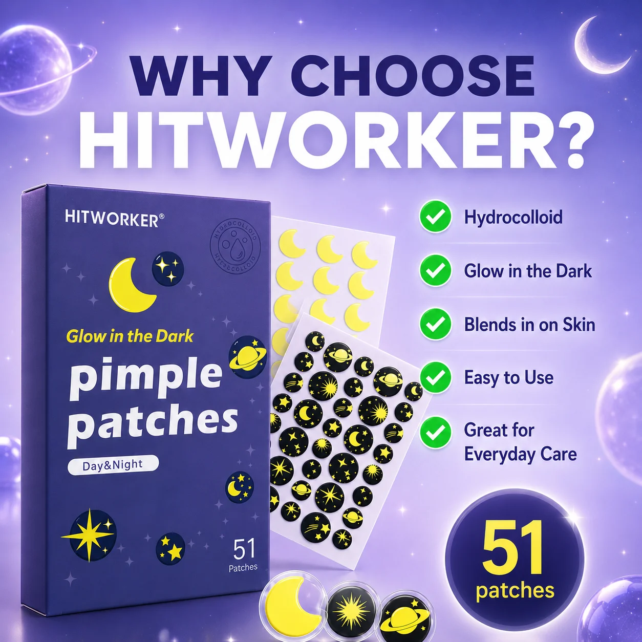 51Pcs Cute Shaped Acne Patches, Hydrocolloid Spot Treatment Stickers for Face Beauty Care