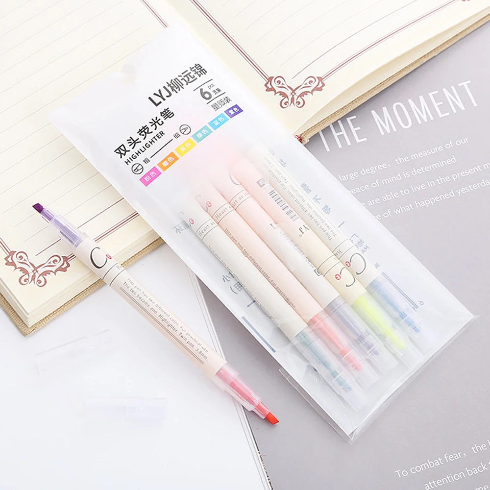 6PCS/Set Pastel Color Highlighter Kawaii Stationery 12 Color Marker School Supply Student Marker Highlighter Japanese Stationery