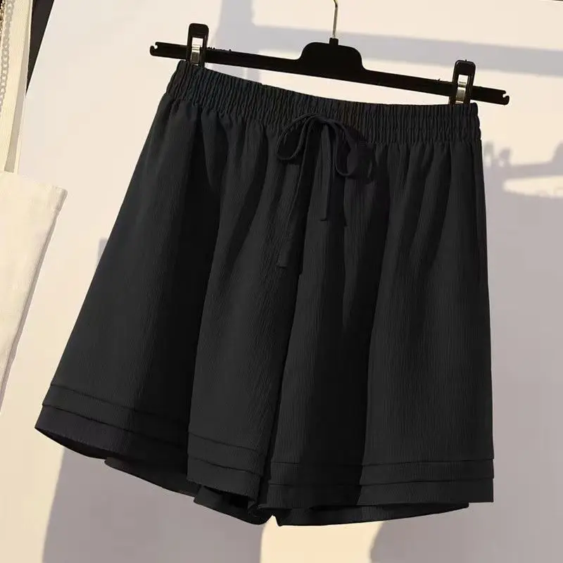 Harajuku mulheres shorts perna larga, elástico, cintura alta, cordão, solto, casual, esportes, moda, verão, novo