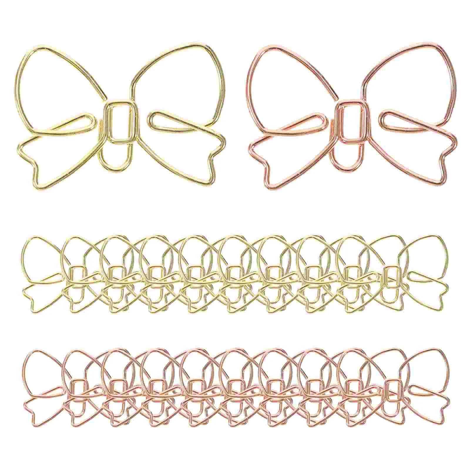 20 Pcs Paper Clip with Bow Clips Bowknot Shaped Rose Gold Creative Metal Small Office Document Fixing Delicate