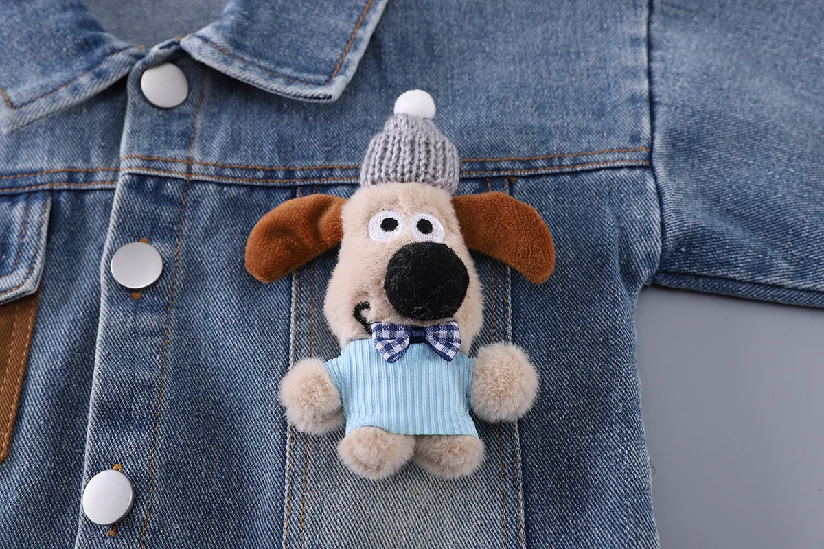 ملابس ربيع للأطفال الصغار لعام 2025 معاطف من قماش الدنيم بأكمام طويلة مُزينة برسوم كارتونية + تي شيرت + سراويل مجموعة ملابس أطفال أولادي على الموضة الكورية #6