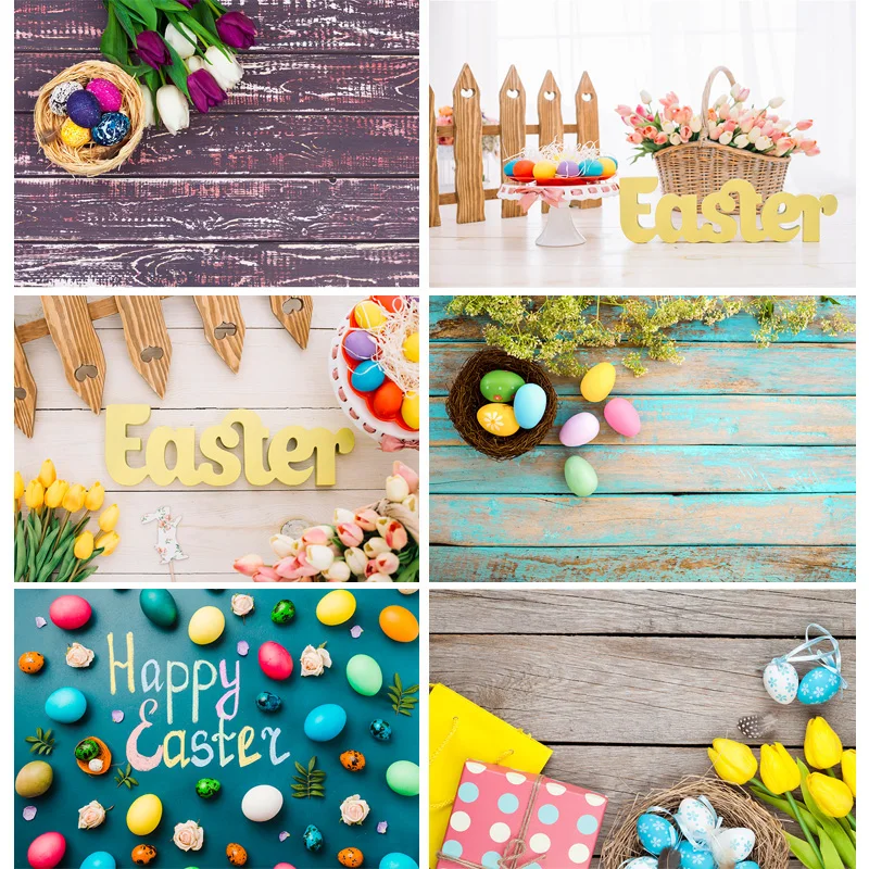 

SHUOZHIKE Easter Eggs Background Art Fabric Flower Wood Floor Photography Backdrops For Photo Studio Props 210123TZY- 01