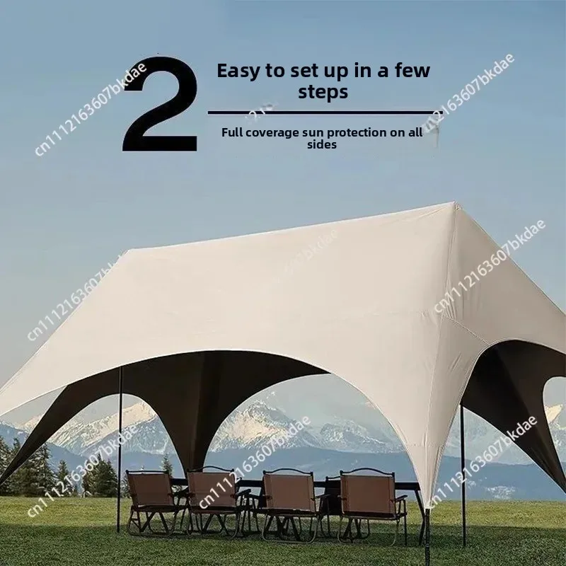 Portable Hexagonal Black Coating Canopy, Quick Setup Waterproof Ventilated Tent for Outdoor Camping Beach Sun Shading