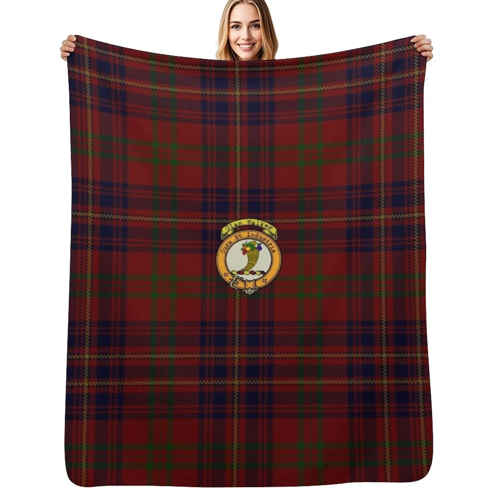 Walker Scottish Tartan and Crest Throw Blanket wednesday Furrys Large Luxury Designer Furry Blankets For Sofas Blankets