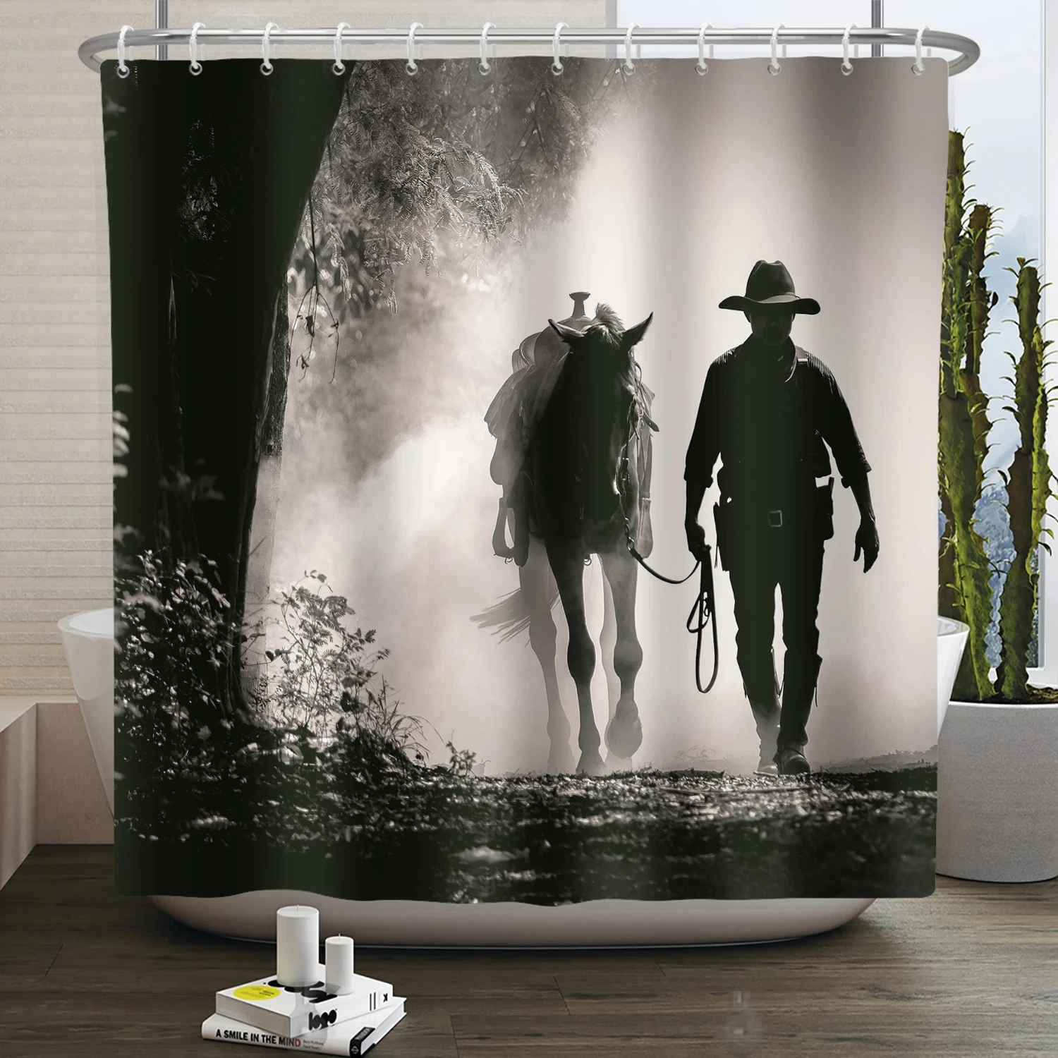 Western Cowboy Shower Curtain Vintage Horse Shower Curtain Farmhouse Western Country Primitive Vintage American Bathroom Curtain