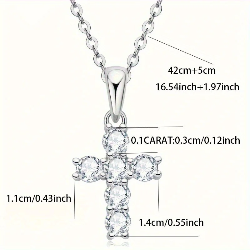 Eine 925 Sterling Silber Moissanit-Kreuzkette, die modisch, trendig, elegant, sanft, frisch und süß ist. – Detail 6