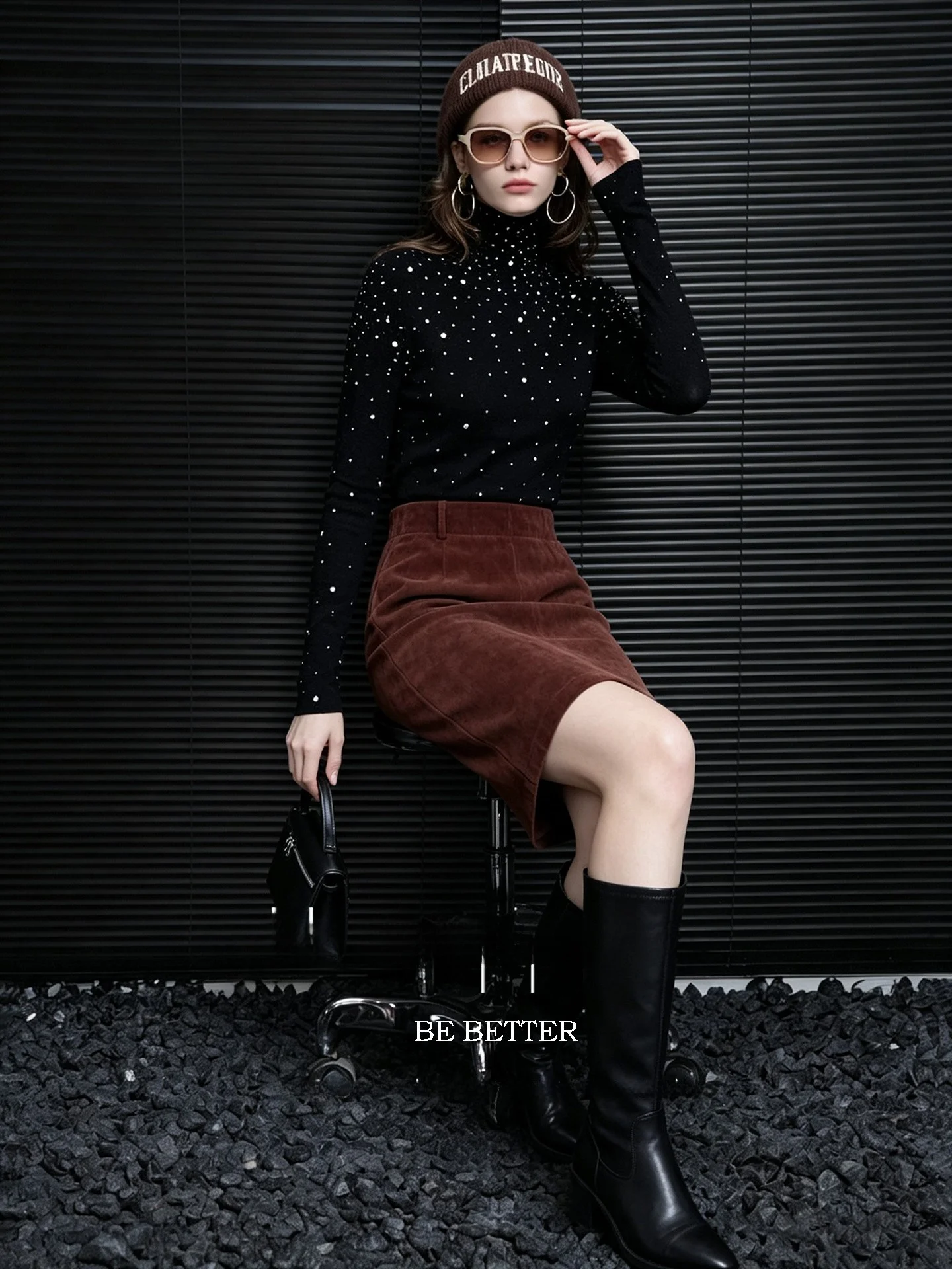 Black Luxury Knitted Sweater High Collar Base Shirt Drill Pressed Autumn New Style Slim Fit Wool Blend Ladies Fashion Top