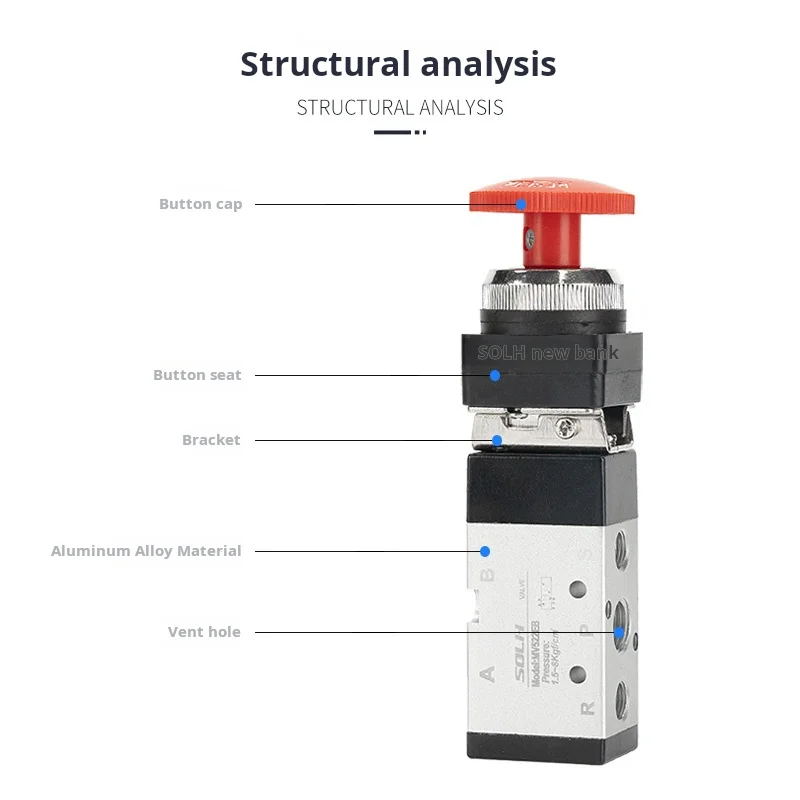 Roller type mechanical valve MV522R big round button with lock PP two five-way manual mechanical valve