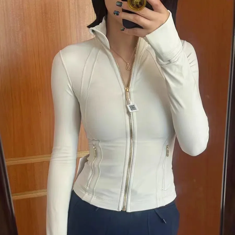 Lemon Women Cropped Defines Stand Neck Jacket Lightweight Breathable High Elastic Fitness Yoga Coat Tight utdoor Zip Sports Top