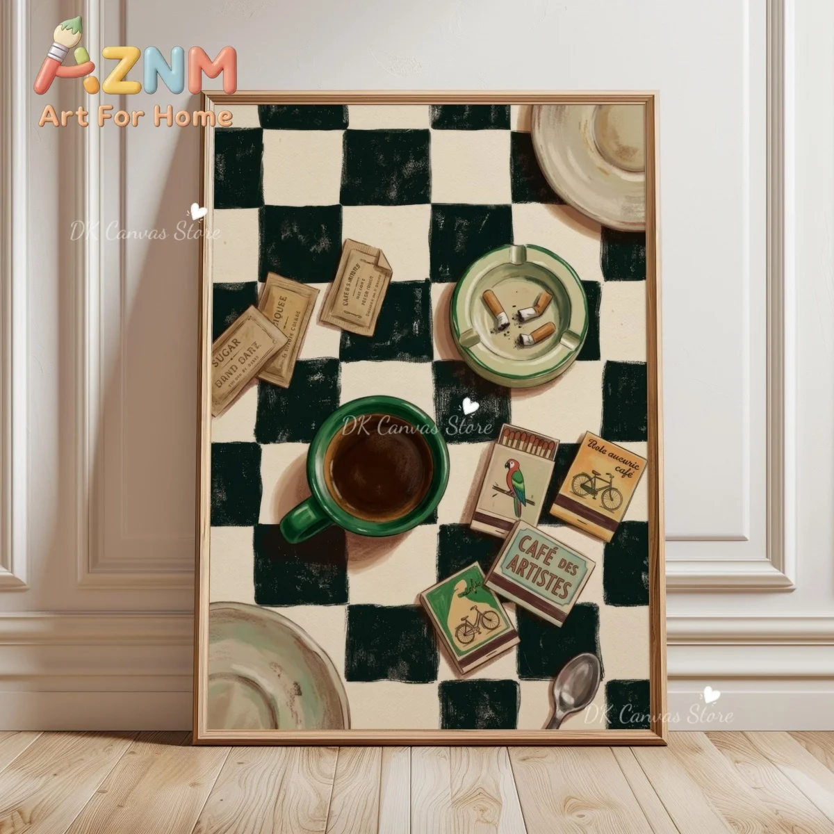 Vintage Checkerboard Coffee Food Canvas Print Poster Nordic Retro Maximalist Espresso Matchbook Art Prints Wall Art Home Decor