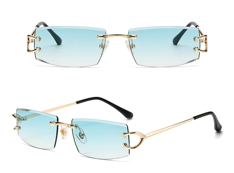 Kachawoo Rechteckige randlose Sonnenbrille für Herren, UV400-Schutz, grün, schwarz, ohne Rahmen, Sonnenbrille für Damen, trendiger europäischer Stil – Detail 10