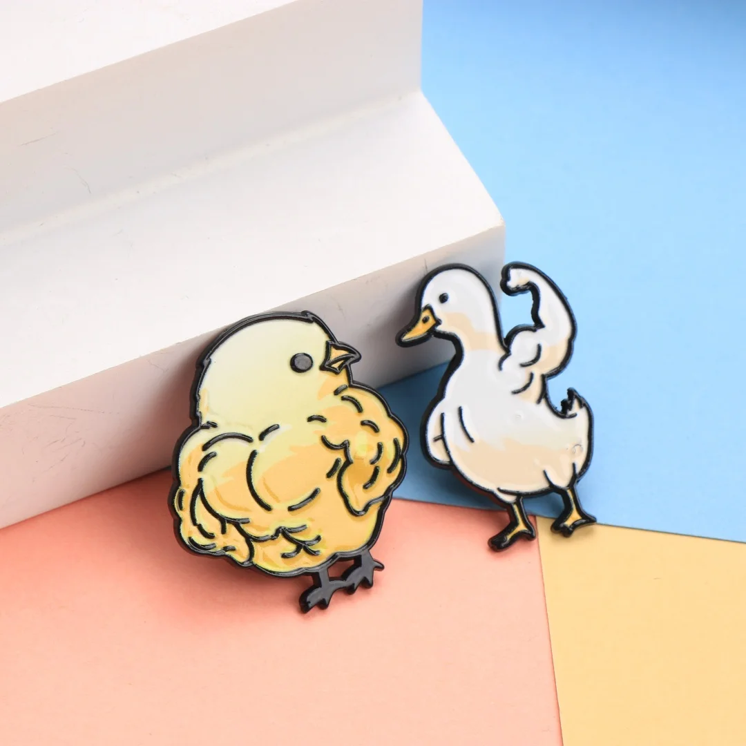 Cartoon Muscle Goose and Duck Enamel Brooch, Funny Animal Brooch, Perfect for Backpacks, Clothing, and DIY DecorativeAccessories